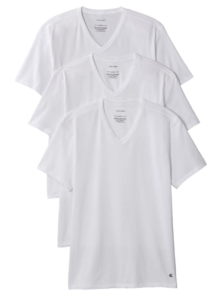 Calvin Klein T-shirt V hals 3-pack wit-57% Katoen<br />38% Polyester<br />5% Elastaan-HEREN ONDER- EN BADMODE-Wit