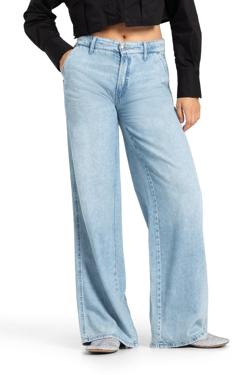 Cambio Alek flared jeans drapy-64% Katoen<br />36% Lyocell-DAMES BROEKEN-Blauw