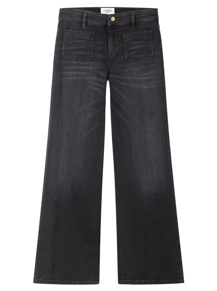 Cambio Amara Flared Jeans – Zwart-57% katoen, 37% modal, 4% elastomultiester, 2% elasthaan-DAMES BROEKEN-Zwart