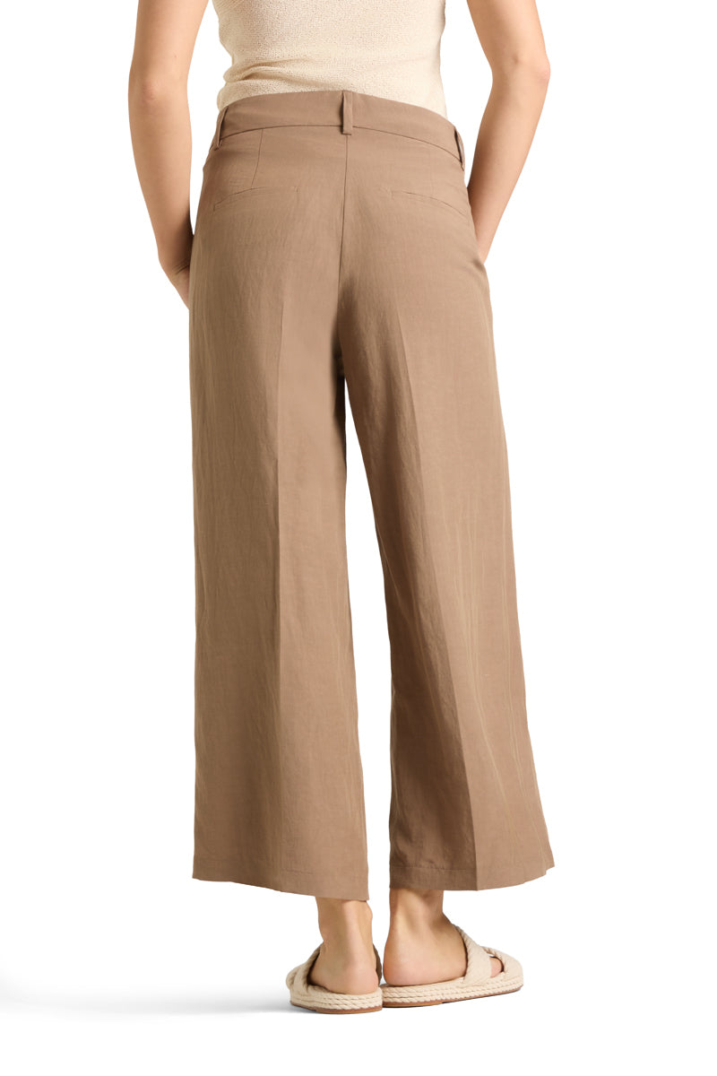 Cambio Anais Cropped Pantalon – Bruin-65% linnen, 34% katoen, 1% elastaan-DAMES BROEKEN-Bruin