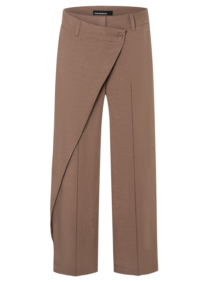 Cambio Anais Cropped Pantalon – Bruin-65% linnen, 34% katoen, 1% elastaan-DAMES BROEKEN-Bruin