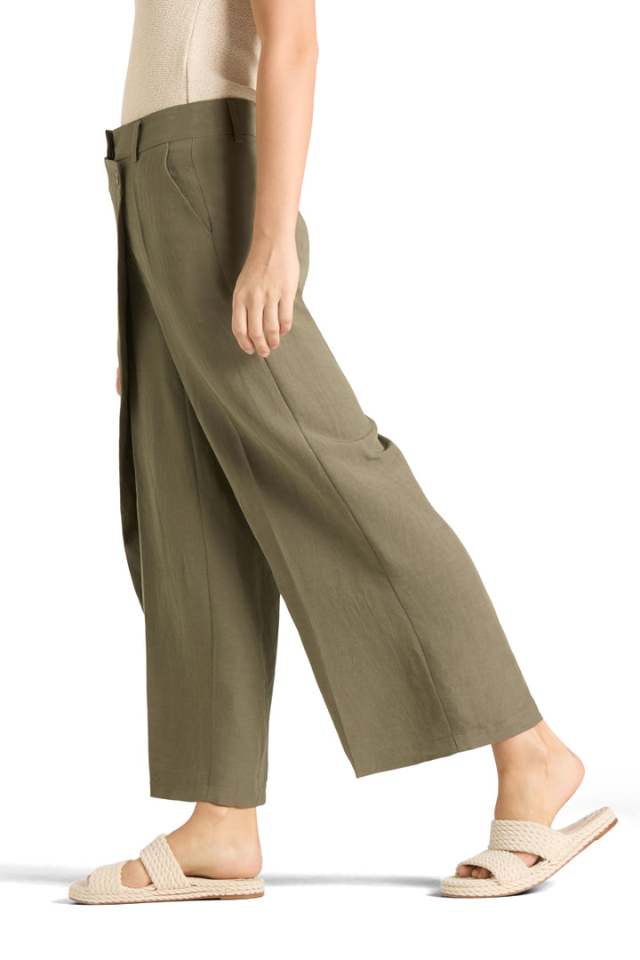 Cambio Anais Cropped Pantalon – Groen-65% linnen, 34% katoen, 1% elastaan-DAMES BROEKEN-Groen