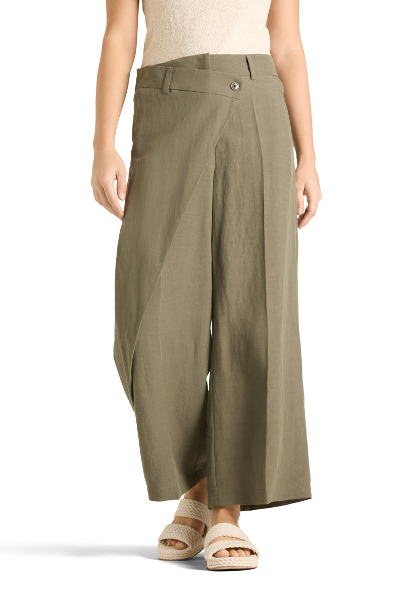 Cambio Anais Cropped Pantalon – Groen-65% linnen, 34% katoen, 1% elastaan-DAMES BROEKEN-Groen
