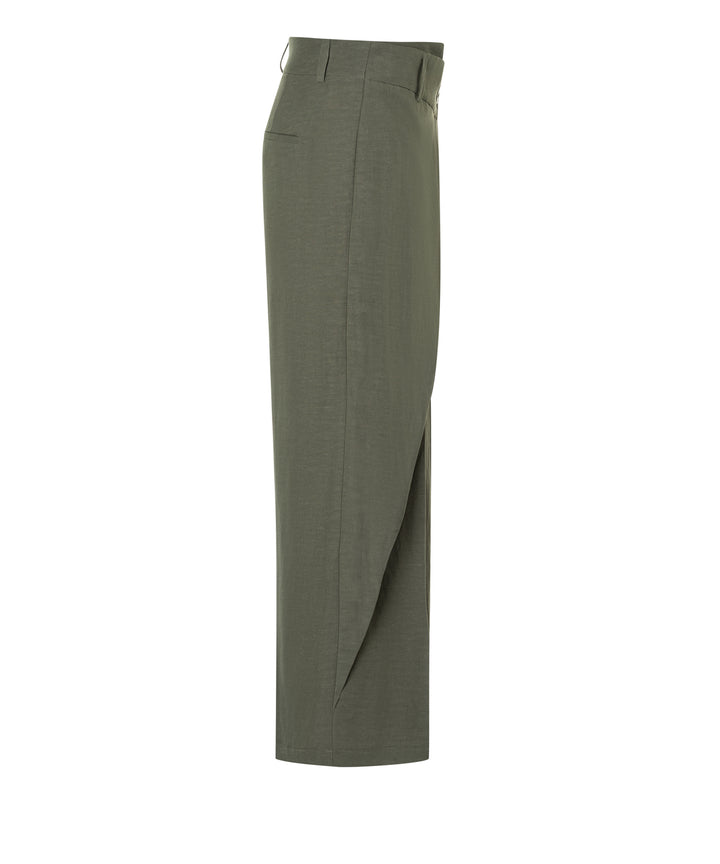 Cambio Anais Cropped Pantalon – Groen-65% linnen, 34% katoen, 1% elastaan-DAMES BROEKEN-Groen