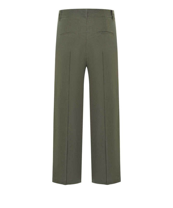 Cambio Anais Cropped Pantalon – Groen-65% linnen, 34% katoen, 1% elastaan-DAMES BROEKEN-Groen