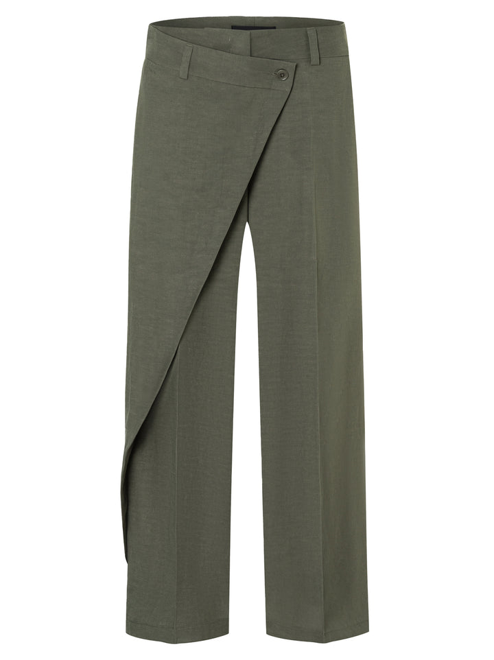Cambio Anais Cropped Pantalon – Groen-65% linnen, 34% katoen, 1% elastaan-DAMES BROEKEN-Groen