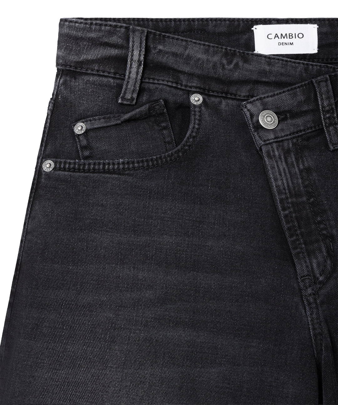 Cambio Baggy Asymmetrical Jeans – Zwart-98% katoen, 6% elastomultiester, 2% elasthaan-DAMES BROEKEN-Zwart
