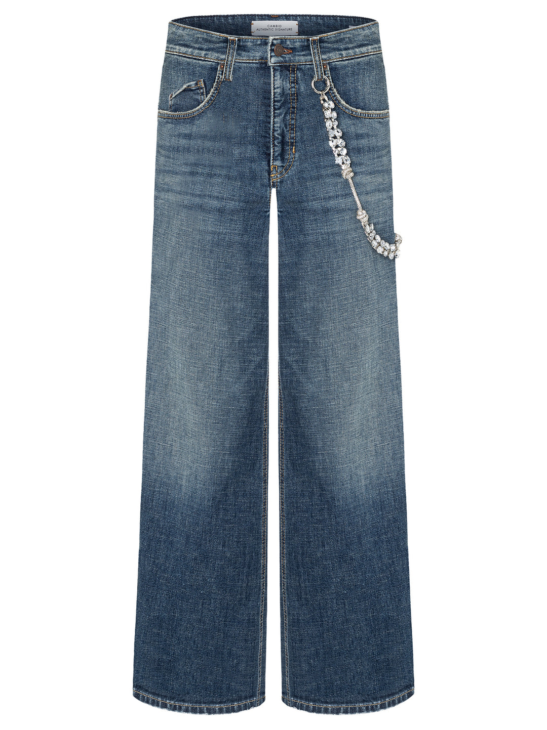 Cambio – Baggy Jeans Blauw-98% katoen, 2% elastaan-DAMES BROEKEN-Blauw