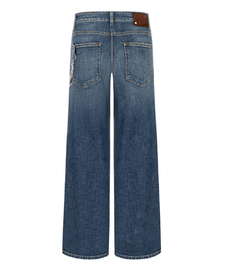 Cambio – Baggy Jeans Blauw-98% katoen, 2% elastaan-DAMES BROEKEN-Blauw