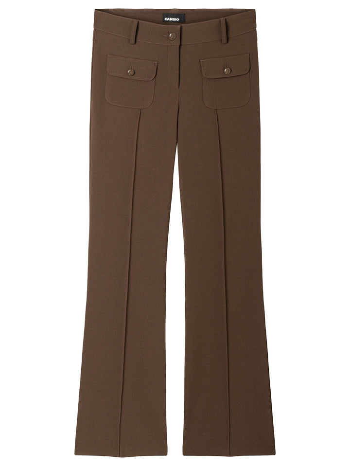 Cambio Farah Pocket Long Pantalon – Bruin-63% polyester, 27% viscose, 7% katoen, 3% elastaan-DAMES BROEKEN-Bruin