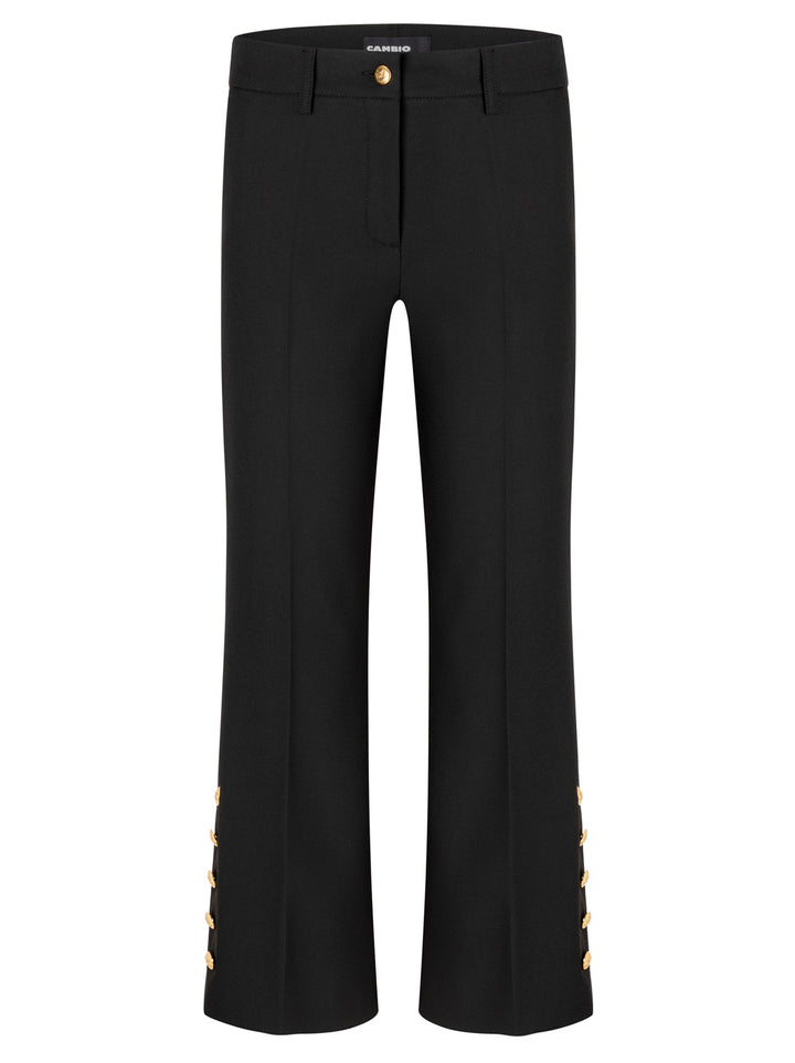 Cambio France Statement Slit Pantalon – Zwart-63% polyester, 27% viscose, 7% katoen, 3% elastaan-DAMES BROEKEN-Zwart