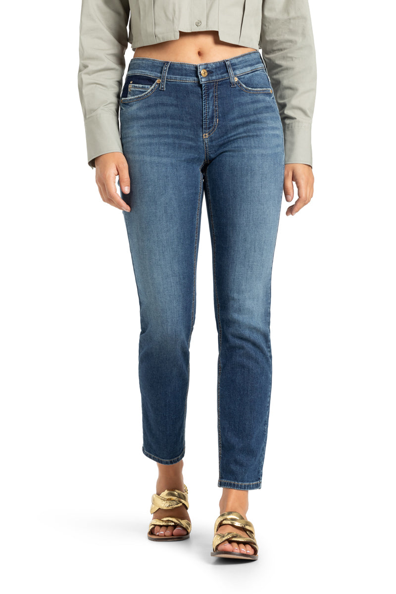 Cambio jeans Piper cropped -92% Katoen<br />6% Elastomultiester<br />2% Elastaan-DAMES BROEKEN-Blauw