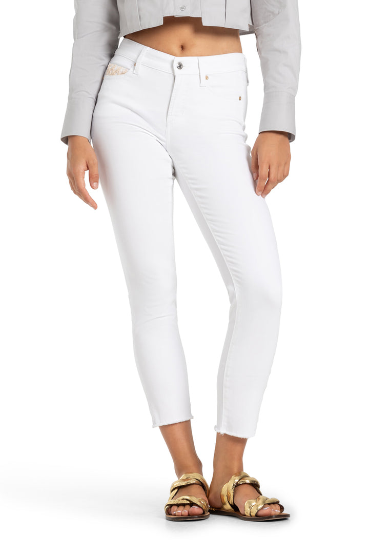 Cambio jeans piper short softwash frin-89% Katoen<br />9% Elastomultiester<br />2% Elastaan-DAMES BROEKEN-Wit