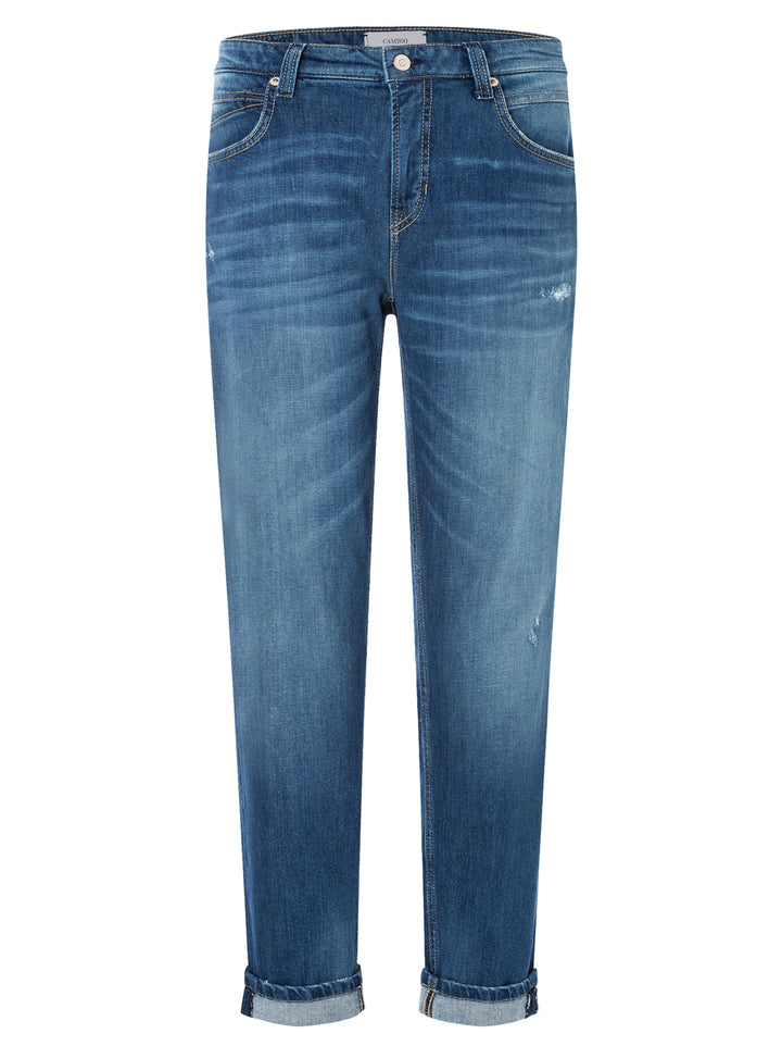 Cambio Kerry eco dark destroyed-98% Katoen<br />2% Elastaan<br />-DAMES BROEKEN-Blauw