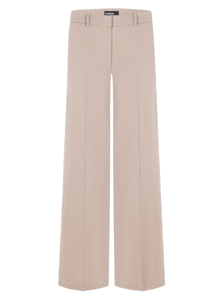 Cambio Mira Pantalon – Beige-65% linnen, 34% katoen, 1% elastaan-DAMES BROEKEN-Beige