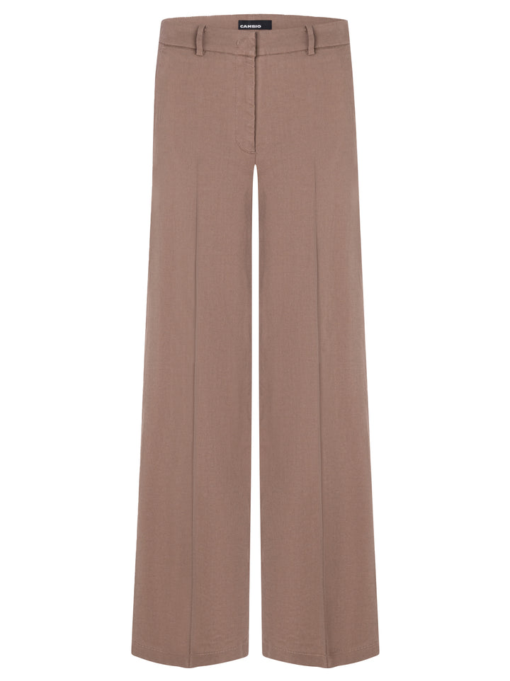 Cambio Mira Pantalon – Bruin-65% linnen,34% katoen,1% elastaan-DAMES BROEKEN-Bruin
