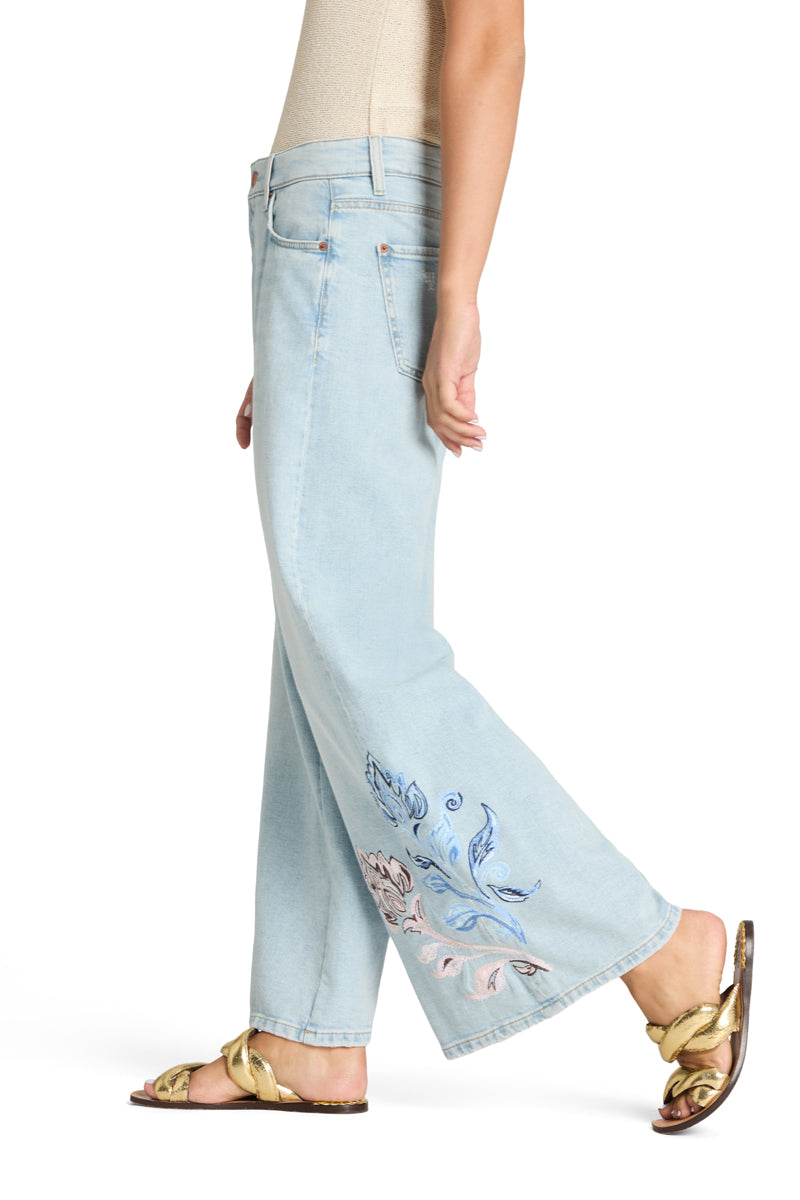 Cambio Palazzo Cropped Jeans – Blauw-98% katoen, 2% elastaan-DAMES BROEKEN-Blauw
