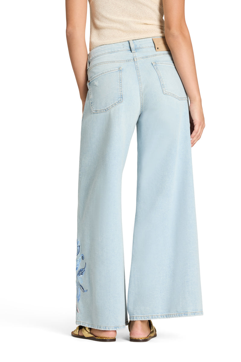 Cambio Palazzo Cropped Jeans – Blauw-98% katoen, 2% elastaan-DAMES BROEKEN-Blauw