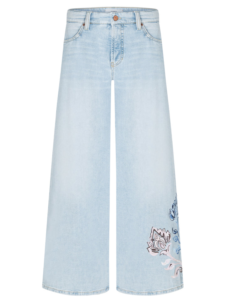 Cambio Palazzo Cropped Jeans – Blauw-98% katoen, 2% elastaan-DAMES BROEKEN-Blauw