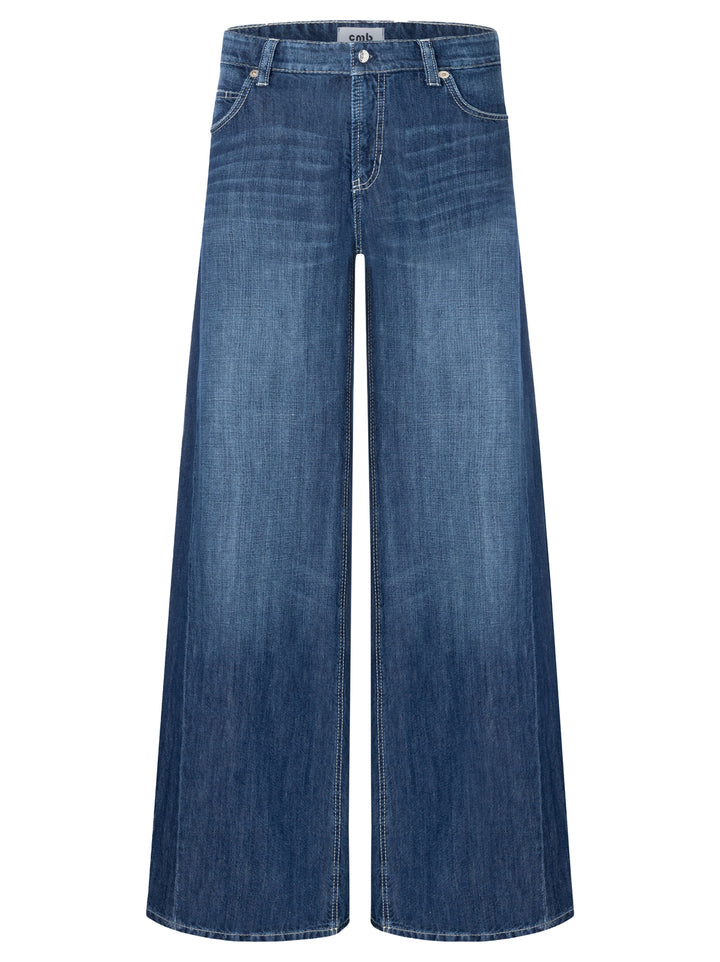 Cambio Palazzo Patch Jeans – Blauw-60% katoen, 40% linnen-DAMES BROEKEN-Blauw