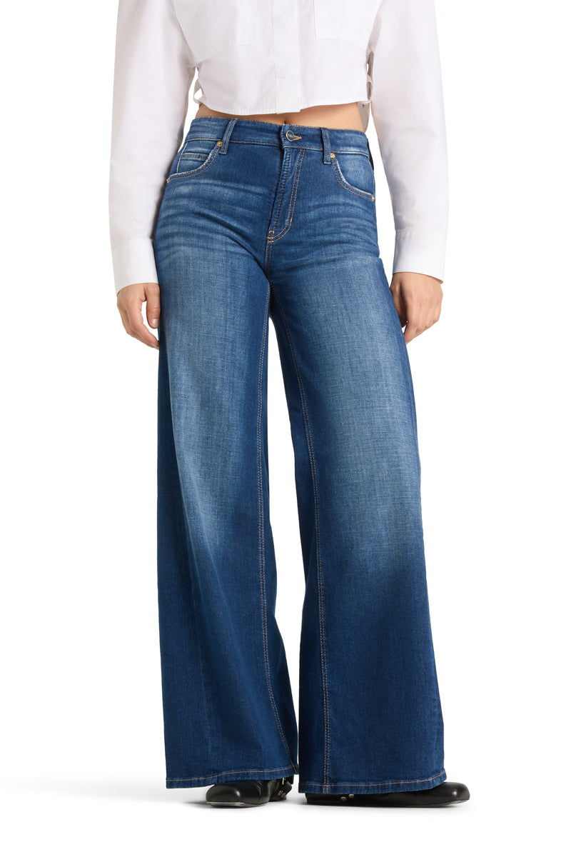Cambio Palazzo Patch Jeans – Blauw-92% katoen, 8% elastaan-DAMES BROEKEN-Blauw