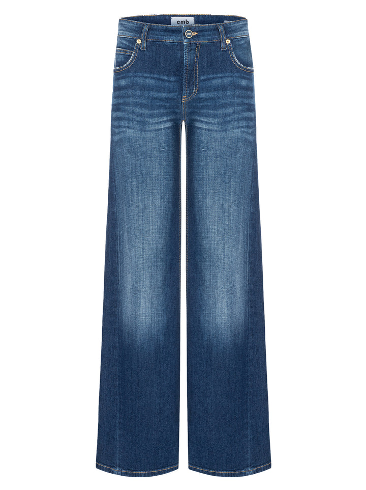 Cambio Palazzo Patch Jeans – Blauw-92% katoen, 8% elastaan-DAMES BROEKEN-Blauw