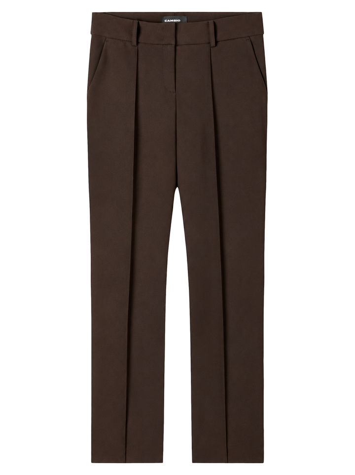 Cambio Sarah Pantalon – Bruin-63% polyester, 27% viscose, 7% katoen, 3% elastaan-DAMES BROEKEN-Bruin