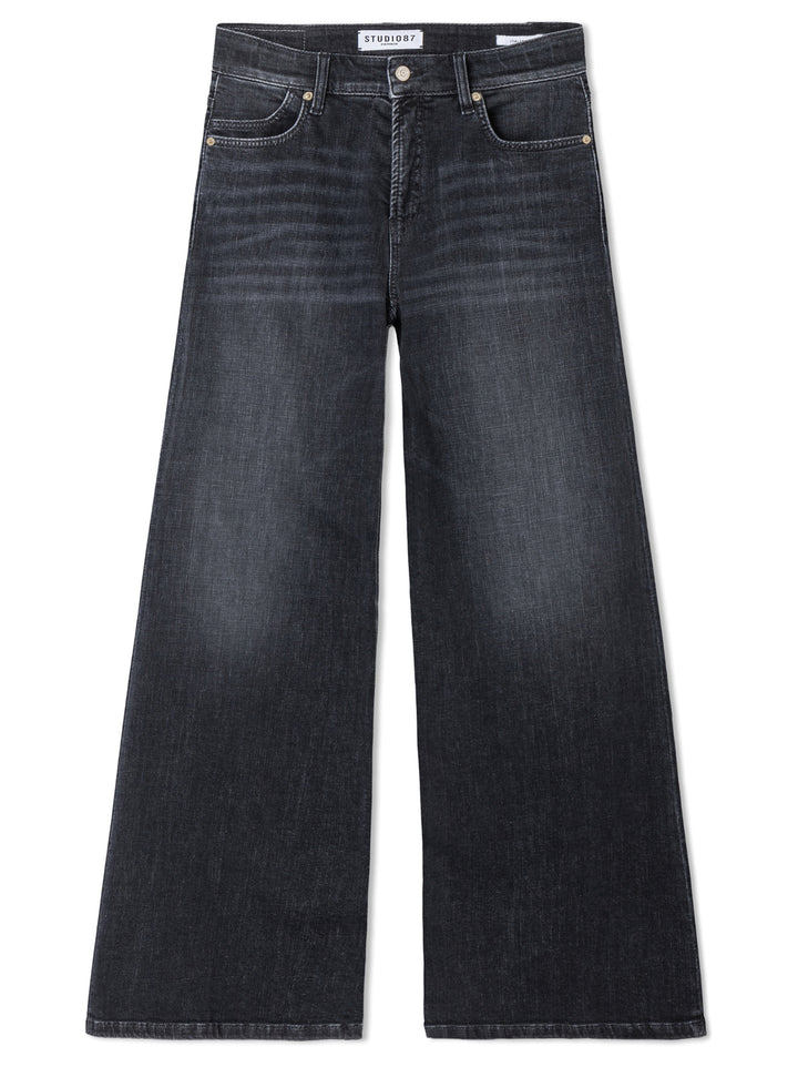 Cambio Studio87 Palazzo Flare Jeans-97% katoen, 3% elastaan-DAMES BROEKEN-Zwart