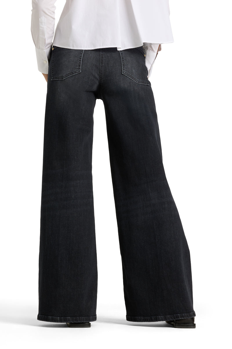 Cambio Studio87 Palazzo Flare Jeans-97% katoen, 3% elastaan-DAMES BROEKEN-Zwart