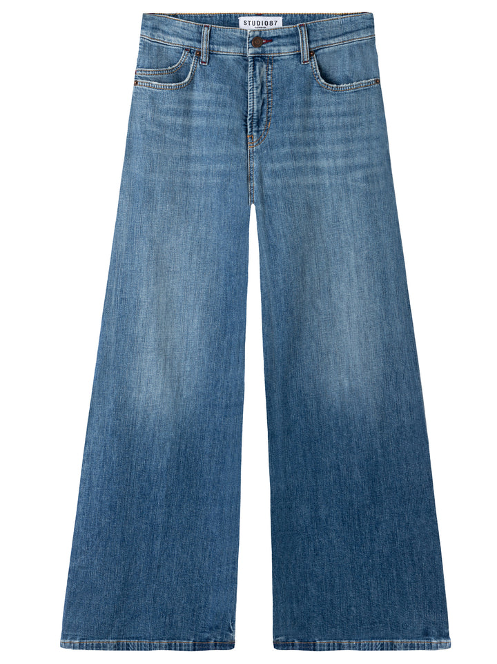 Cambio Studio87 Palazzo Flare Jeans – Blauw-79% katoen, 20% polyester, 1% elasthaan-DAMES BROEKEN-Blauw