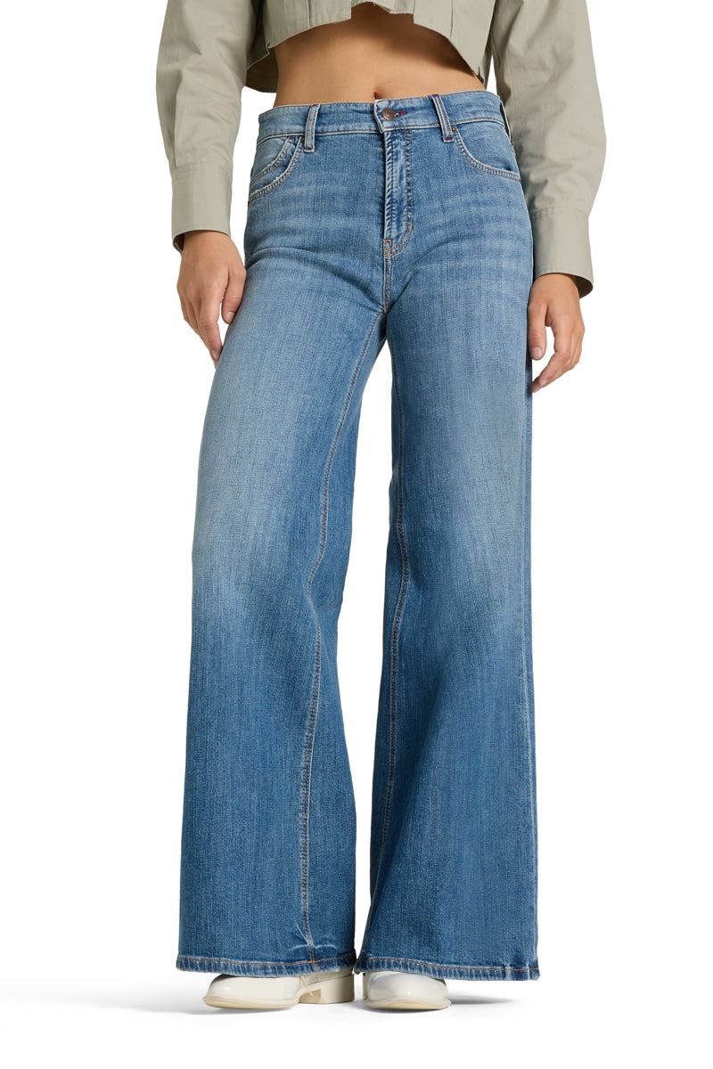 Cambio Studio87 Palazzo Flare Jeans – Blauw-79% katoen, 20% polyester, 1% elasthaan-DAMES BROEKEN-Blauw