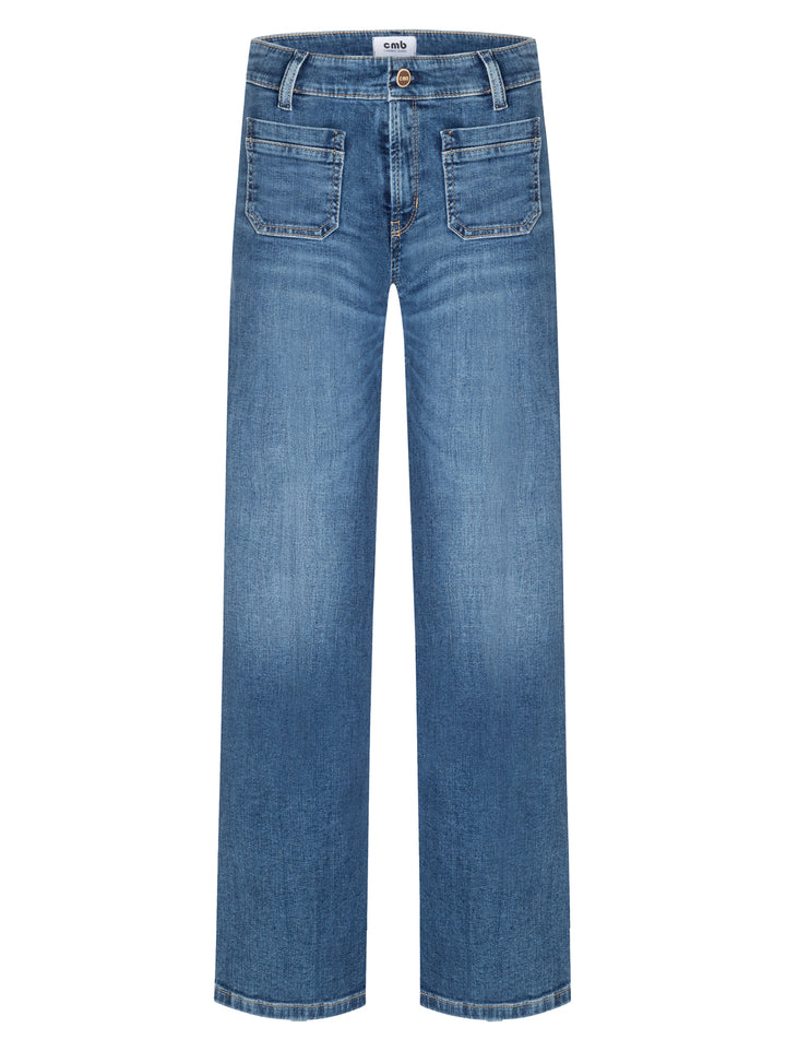 Cambio – Tess Pocket Jeans Blauw-97% katoen, 3% elastaan-DAMES BROEKEN-Blauw