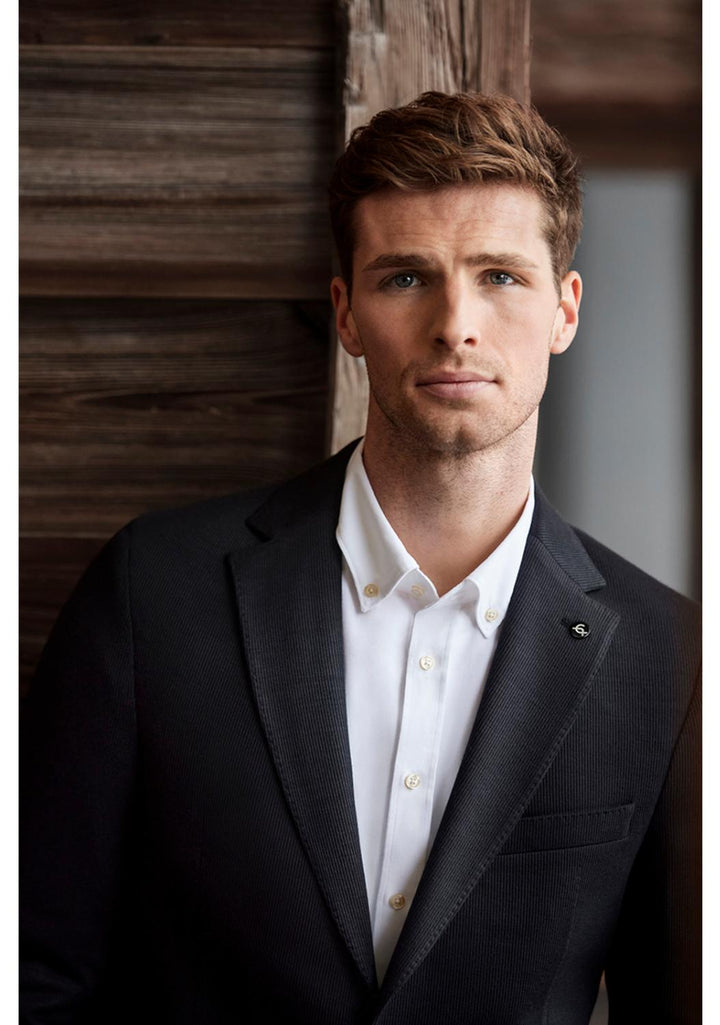 Carl Gross CG FERDI-J-V-SV-50% wol, 24% polyester, 16% linnen, 10% polyamide-HEREN PAKKEN & COLBERTS-Blauw