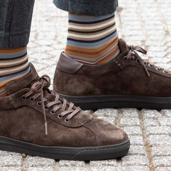 Carlo Lanza sokken cognac streep-80% katoen, 15% polyamide, 5% elasthaan-HEREN ONDER- EN BADMODE-Bruin