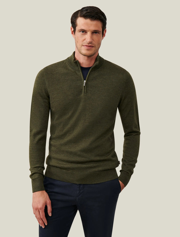 Cavallaro merino halfzip trui-100% wol-HEREN TRUIEN & VESTEN-Groen