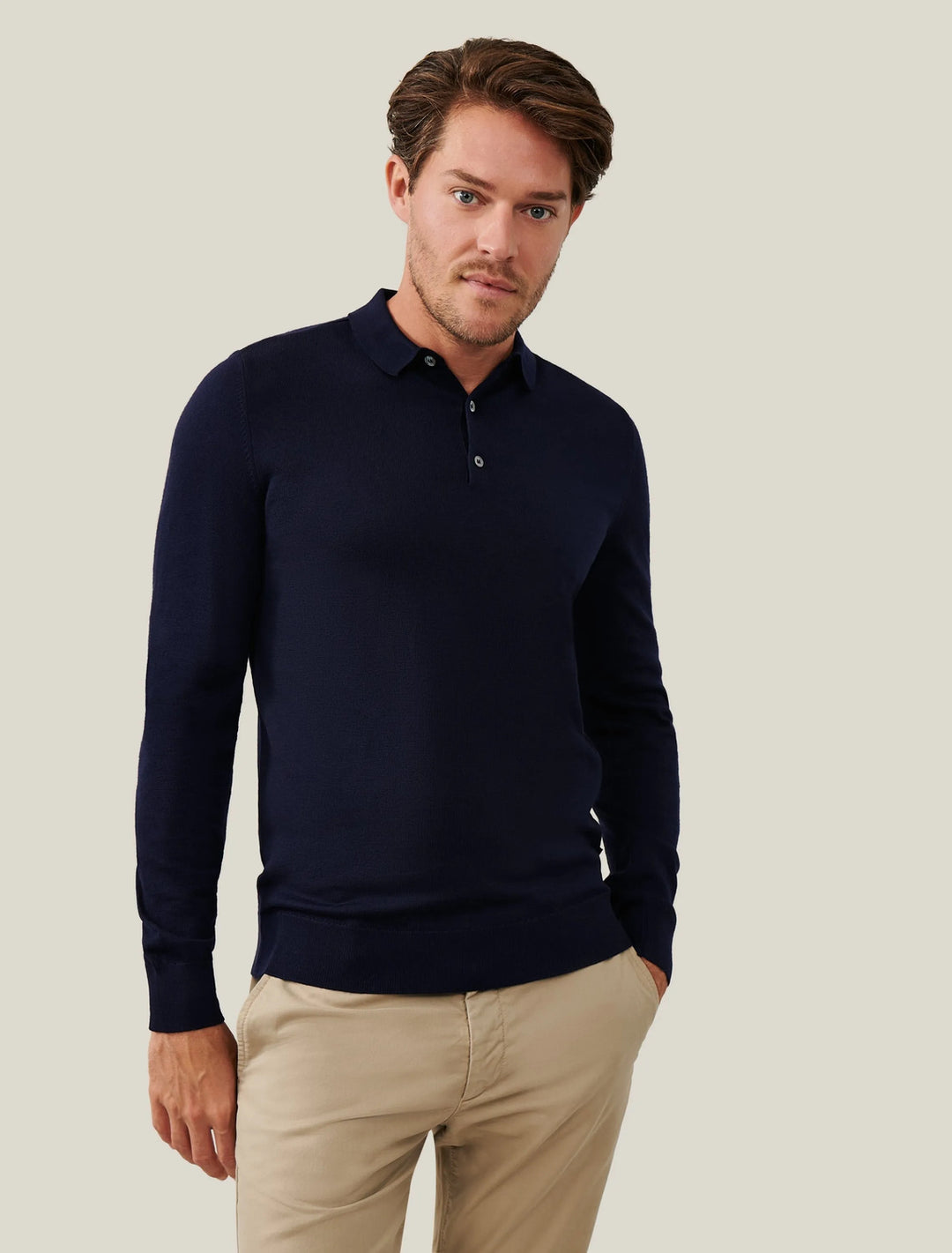 Cavallaro Merino polo LS-100% Merinowol-HEREN POLO'S & T-SHIRTS-Blauw