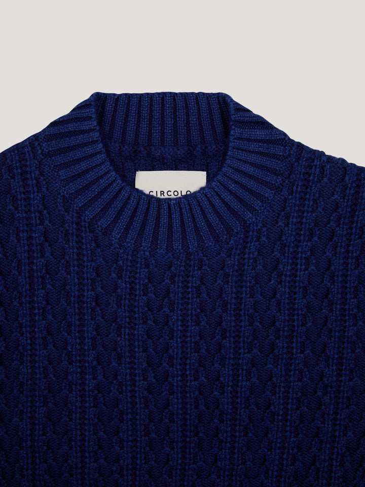 Circolo 1901 trui blauw ronde hals-100% Scheerwol-HEREN TRUIEN & VESTEN-Blauw