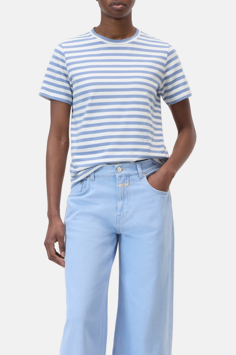 Closed Basic T-shirt – Blauw-100% katoen-DAMES TOPS & BLOUSES-Blauw