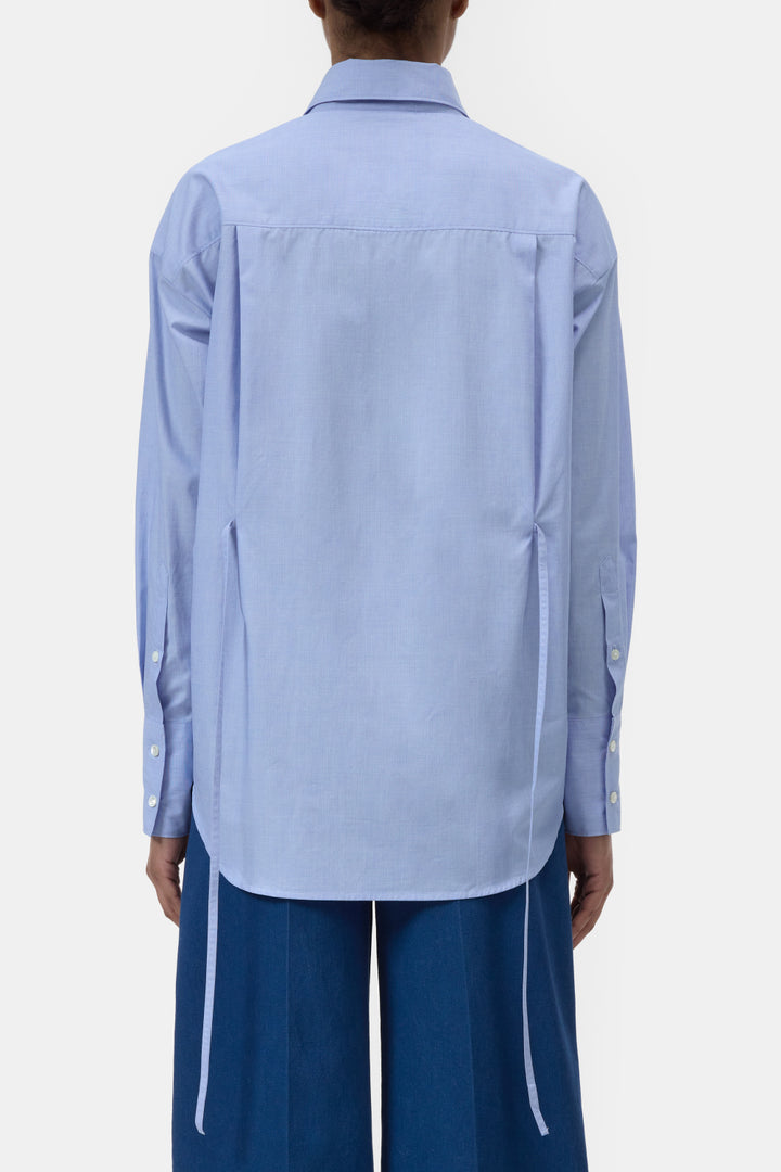 Closed Blouse met taillebandjes – Blauw-100% katoen-DAMES TOPS & BLOUSES-Blauw