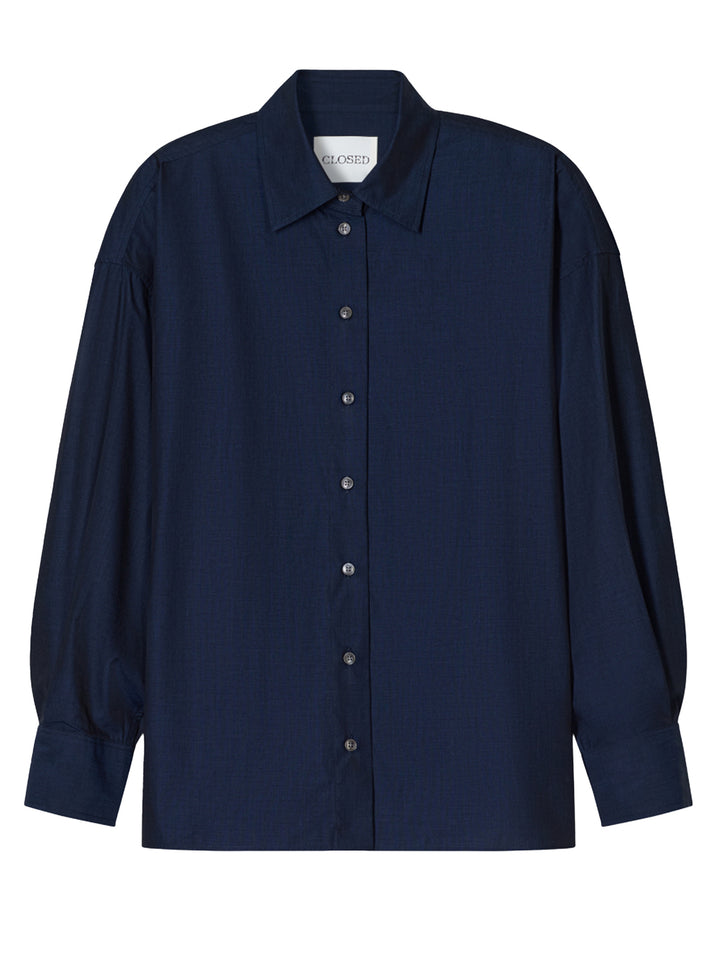 Closed Cape blouse – Blauw-100% katoen-DAMES TOPS & BLOUSES-Blauw