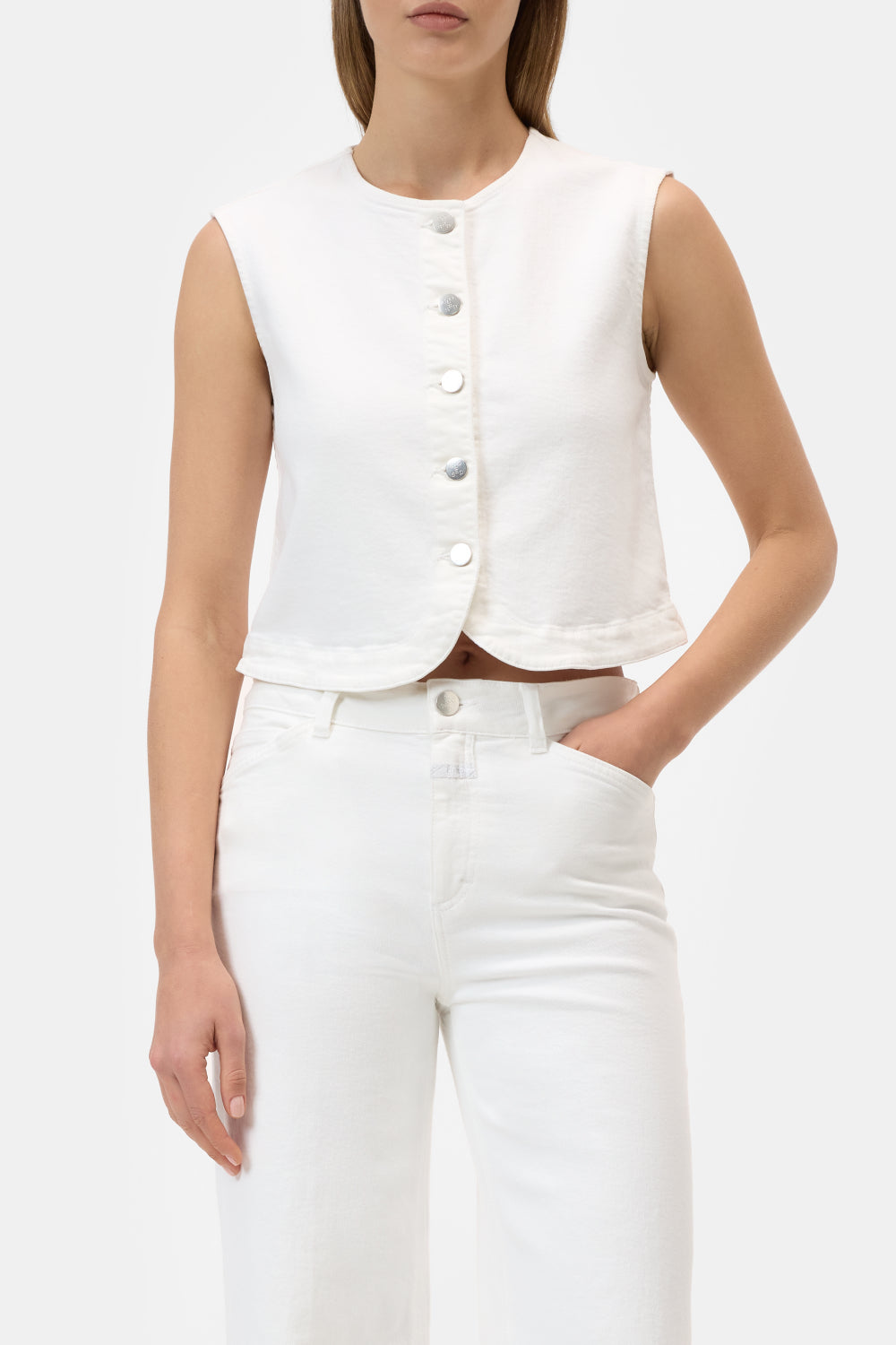 Closed Gilet - Wit-99% katoen, 1% elastaan-DAMES TRUIEN & VESTEN-Wit