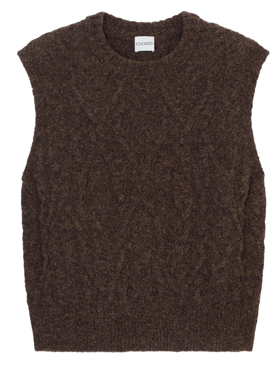 Closed Mouwloze Trui met Kabelbreipatroon – Bruin-54% wol, 28% polyamide, 18% acryl-DAMES TRUIEN & VESTEN-Bruin
