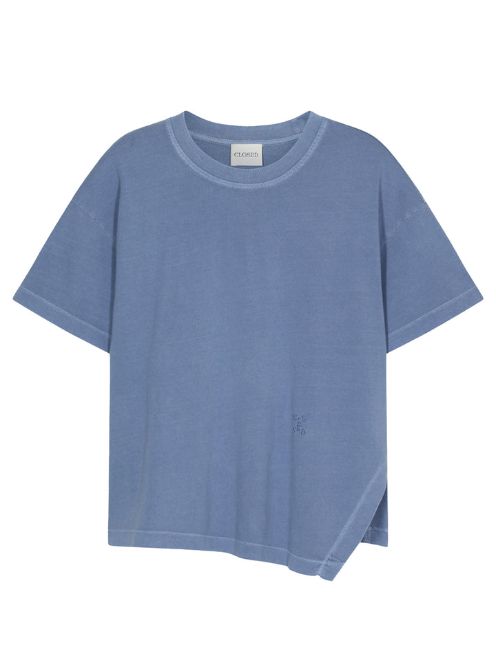 Closed Slit T-shirt Regular – Blauw-100% katoen-DAMES TOPS & BLOUSES-Blauw