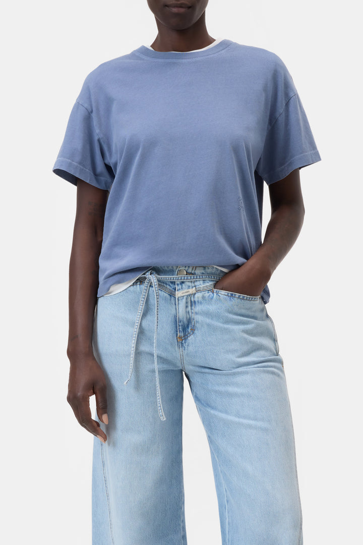 Closed Slit T-shirt Regular – Blauw-100% katoen-DAMES TOPS & BLOUSES-Blauw