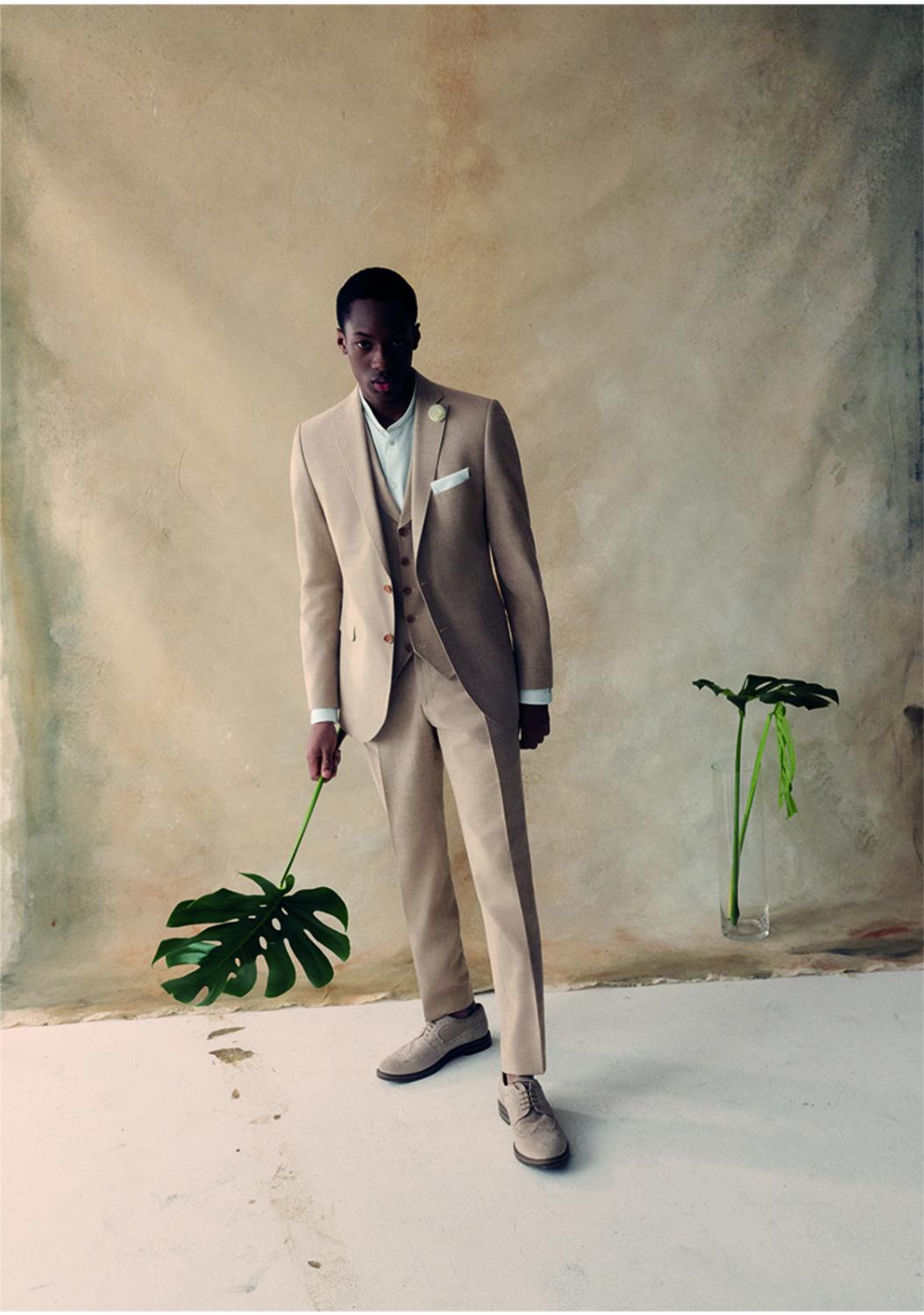 Club of Gents CG PACO-43% katoen, 26% wol, 18% viskose, 11% linnen, 2% elasthaan-HEREN PAKKEN & COLBERTS-Beige