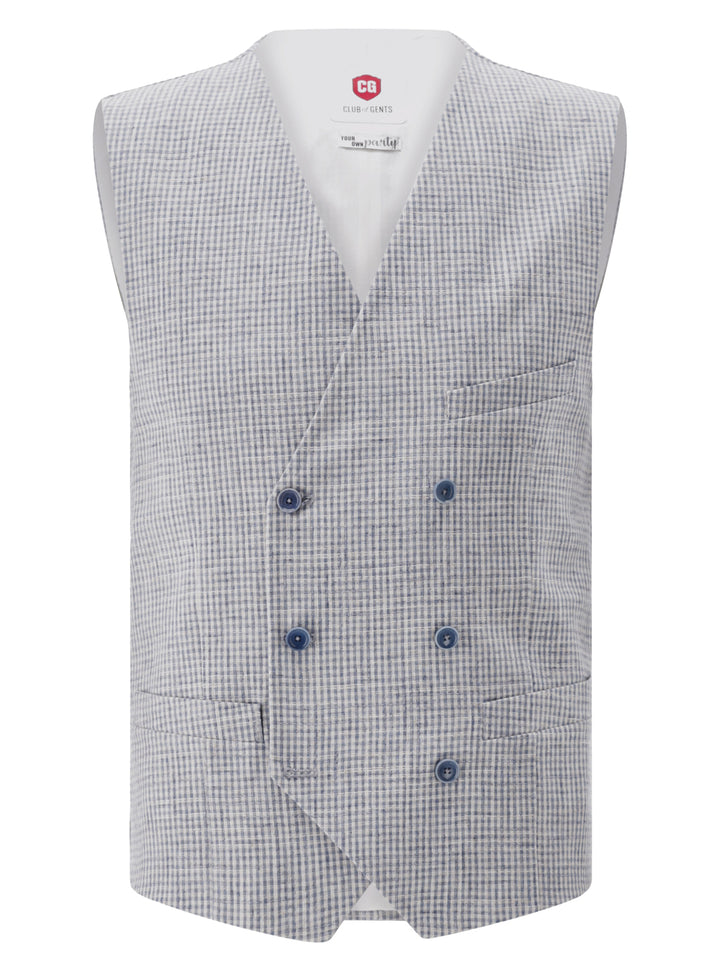 Club of Gents CG Perry Gilet linnen-katoenmix-39% Viscose<br />37% Linnen<br />19% Katoen<br />5% Polyester-HEREN PAKKEN & COLBERTS-Blauw