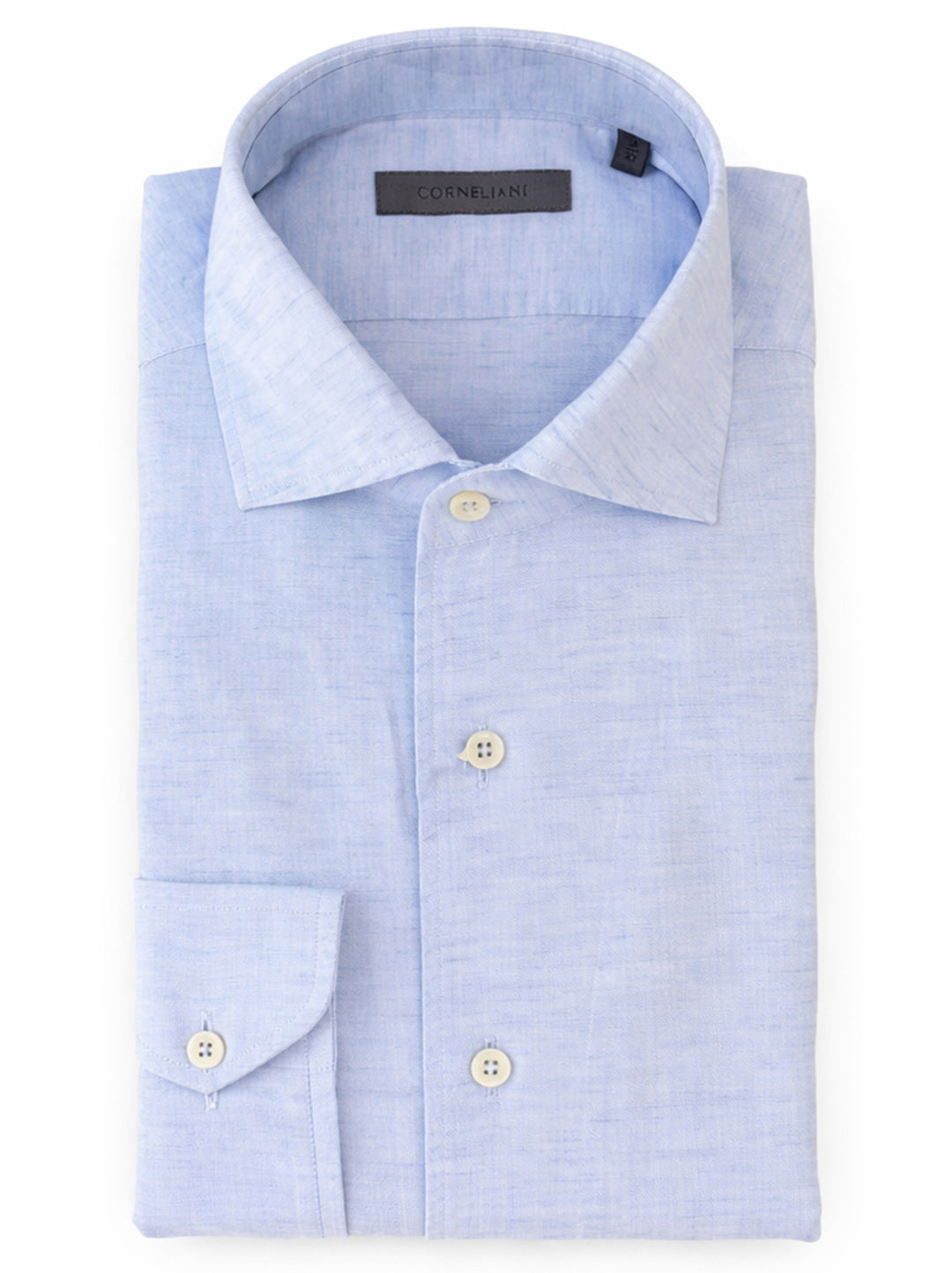 Corneliani linnen regular fit shirt – Blauw-46% katoen, 54% linnen-HEREN SHIRTS-Blauw