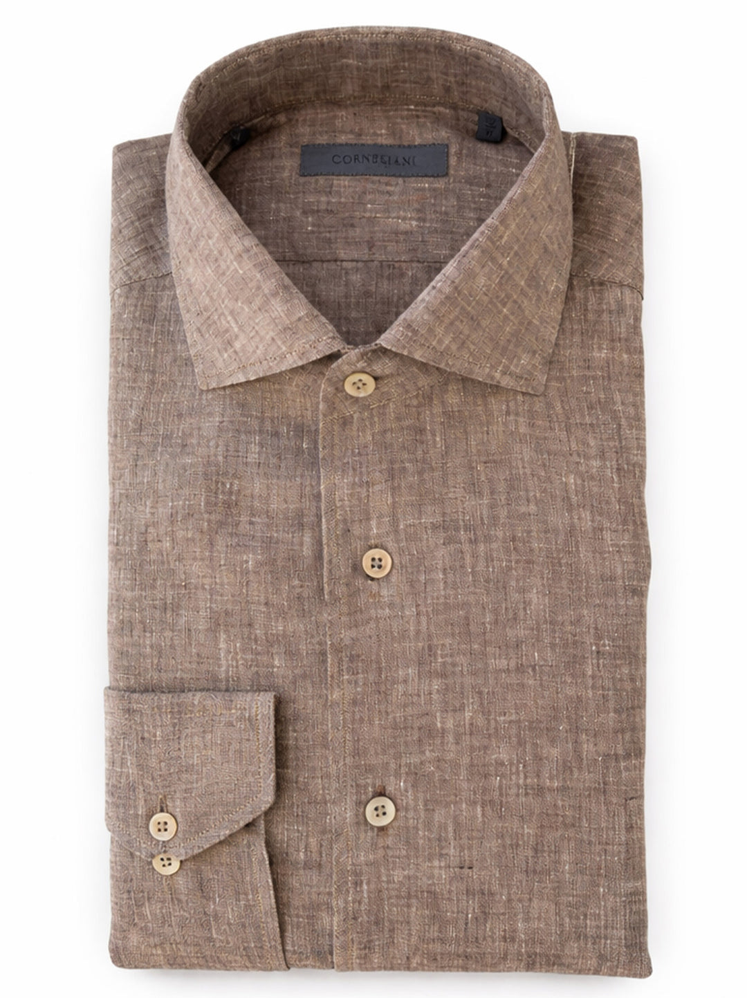 Corneliani puur linnen regular fit shirt – Bruin-100% linnen -HEREN SHIRTS-Bruin