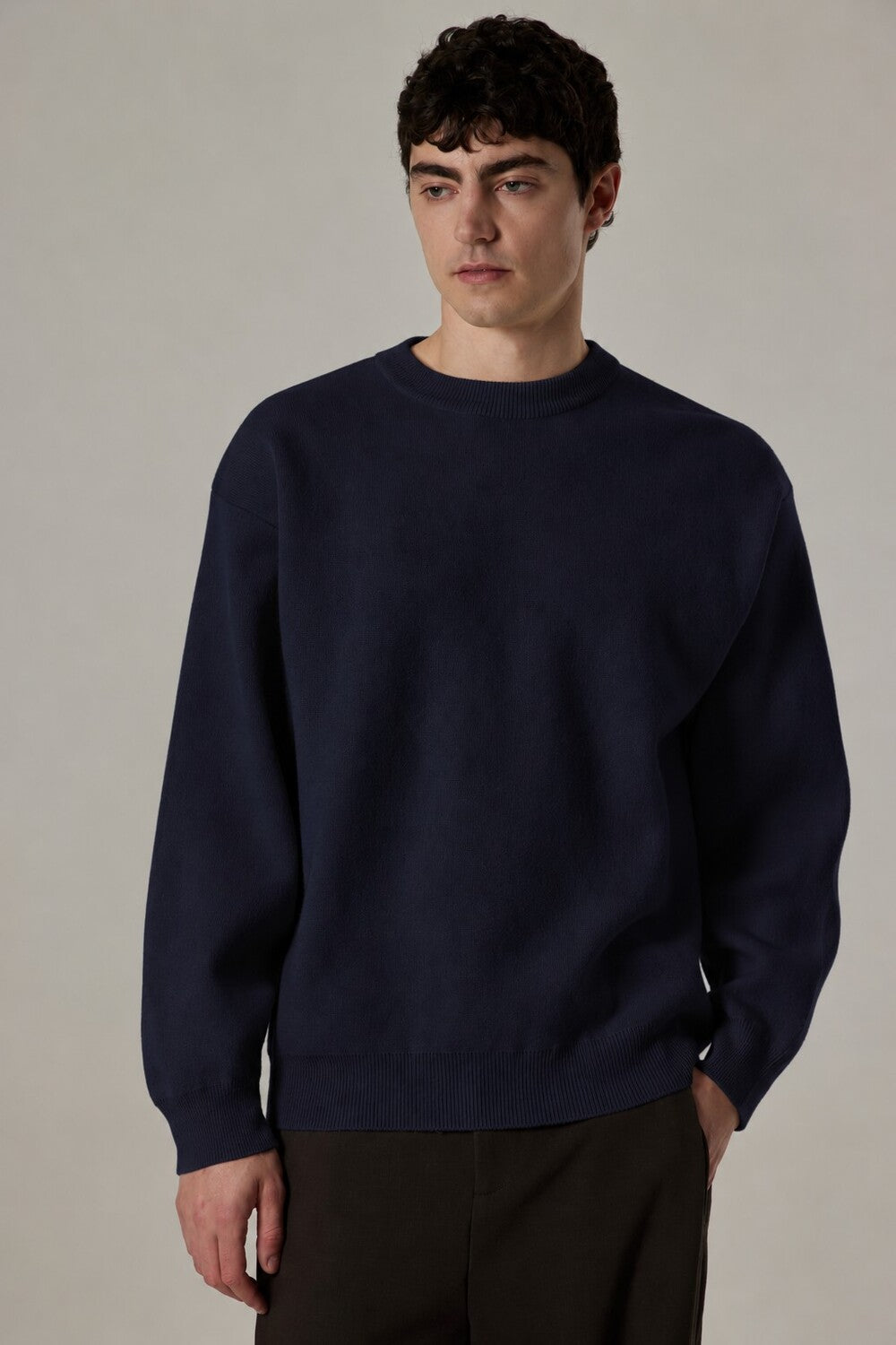 Daniele Fiesoli Piqué Crewneck Trui – Blauw-90% wol, 10% cashmere-HEREN TRUIEN & VESTEN-Blauw