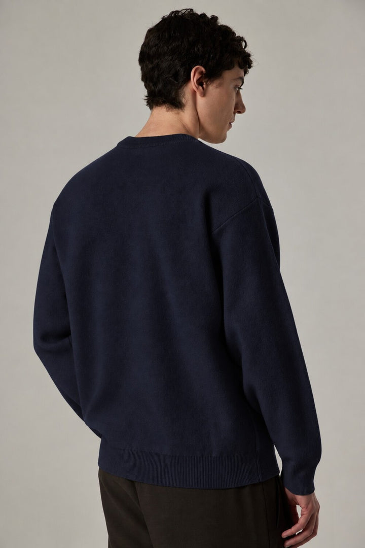Daniele Fiesoli Piqué Crewneck Trui – Blauw-90% wol, 10% cashmere-HEREN TRUIEN & VESTEN-Blauw